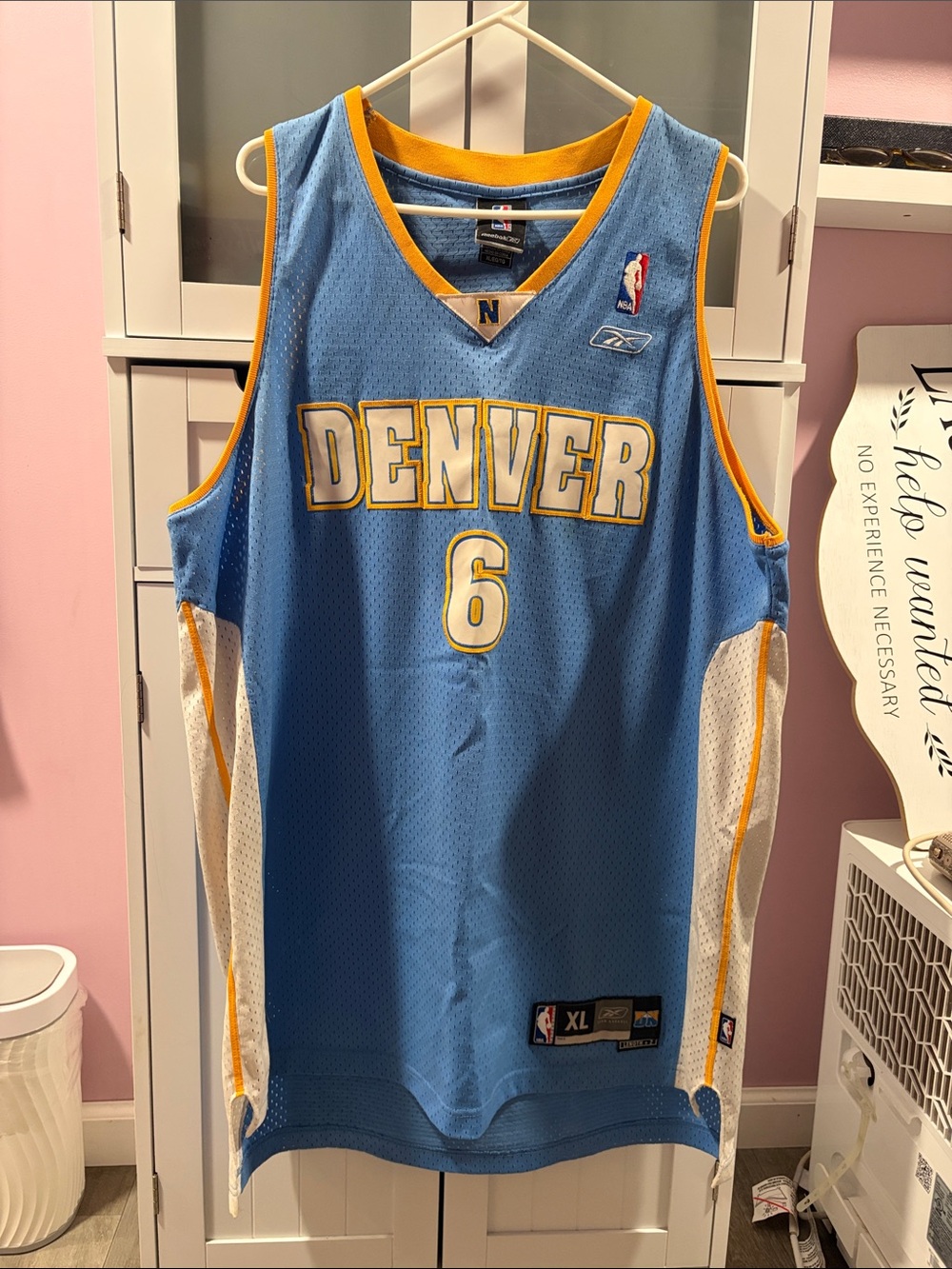 Reebok Denver Nuggets Sky Blue and Gold #6 Basketball Jersey